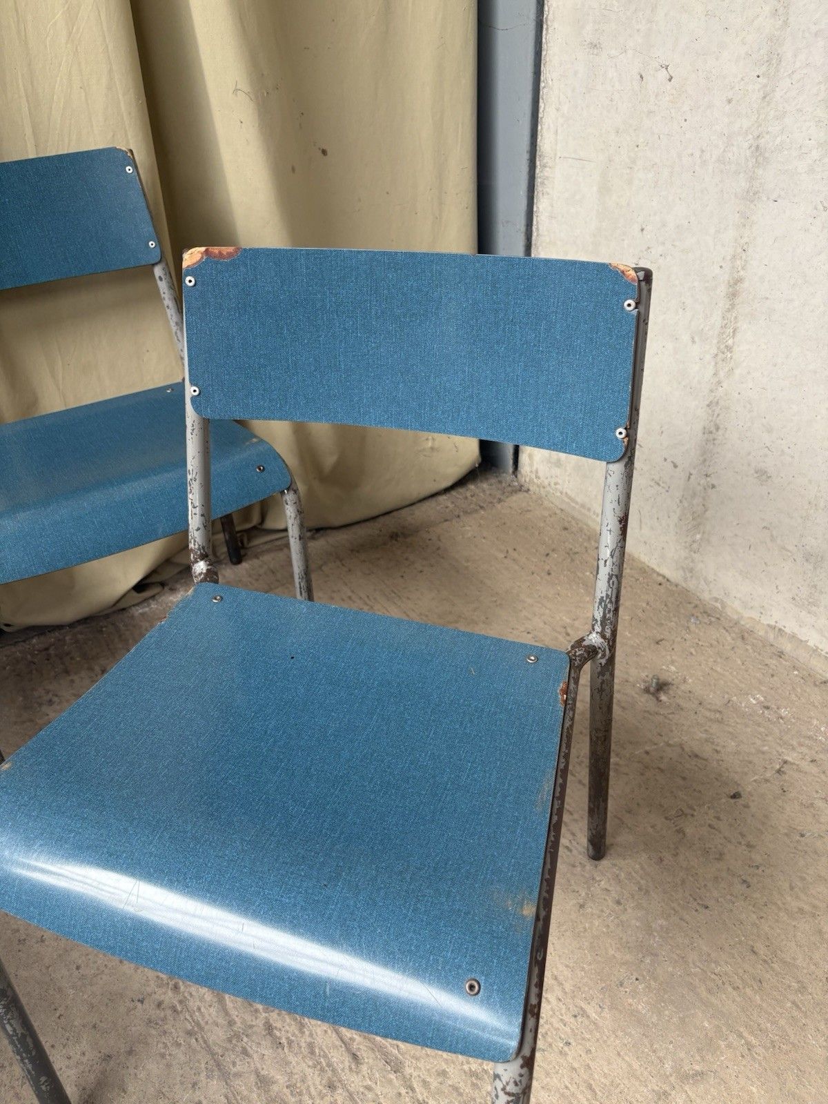 Vtg Mid Century Industrial Metal Set Of 4 Stacking Dining Chairs Retro R1197 photo vintage