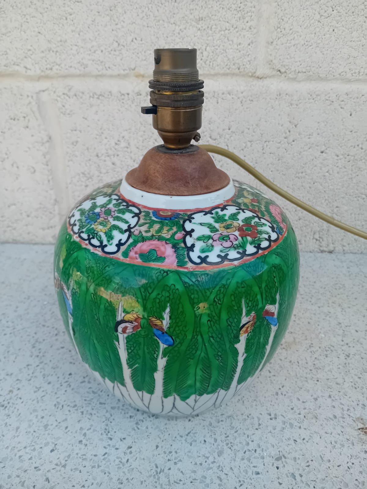 Chinese Famille Verte Style Porcelain Ginger Jar Lamp Base, Hand Painted Birds & photo furniture