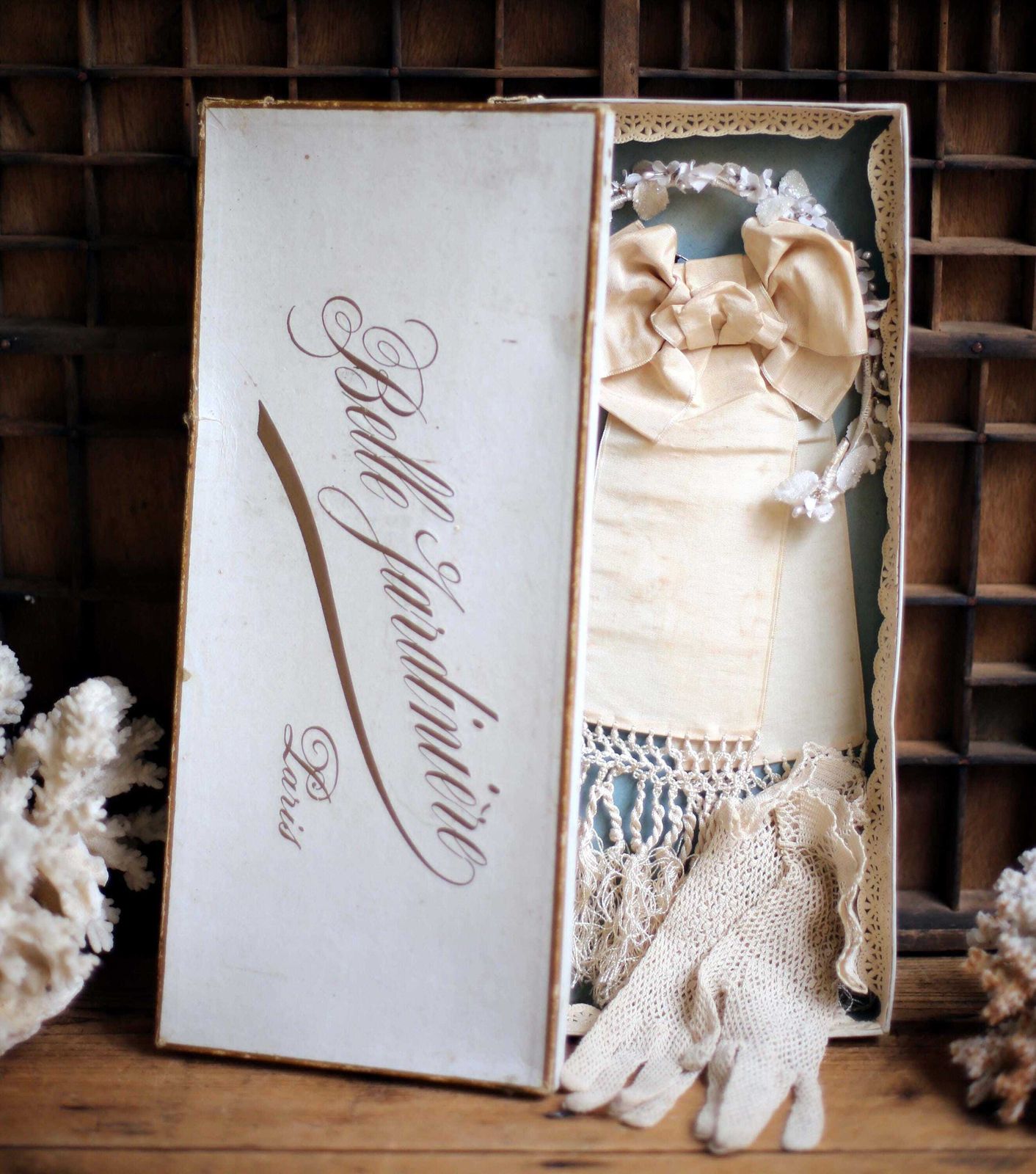 Antique First Holy Communion Set From Belle Jardiniere Paris Box French Advertising photo furniture