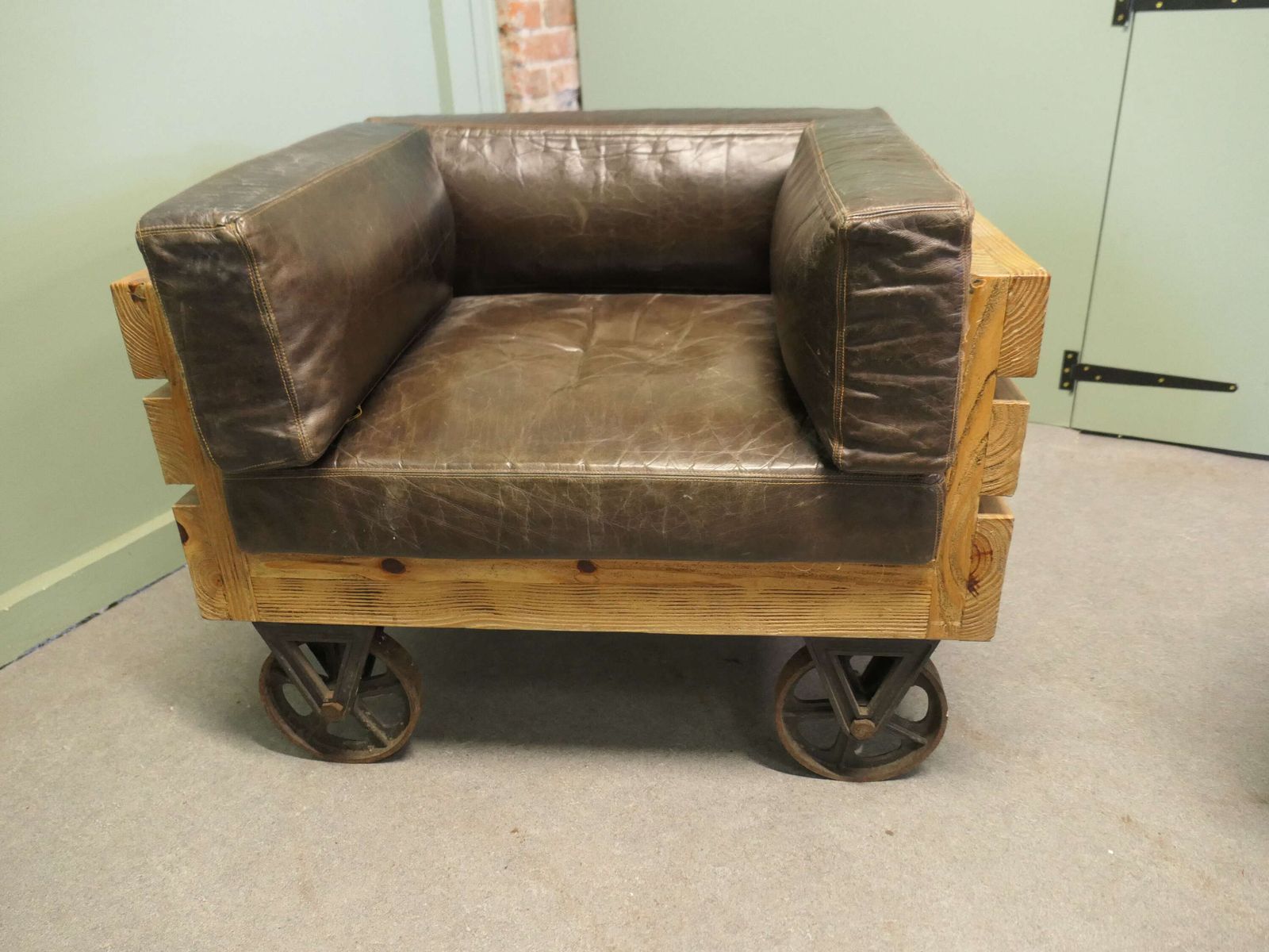 A Unique Set Of 4 Wood Framed Industrial Club Chairs The Chairs Have Solid Wooden Frames photo Furniture
