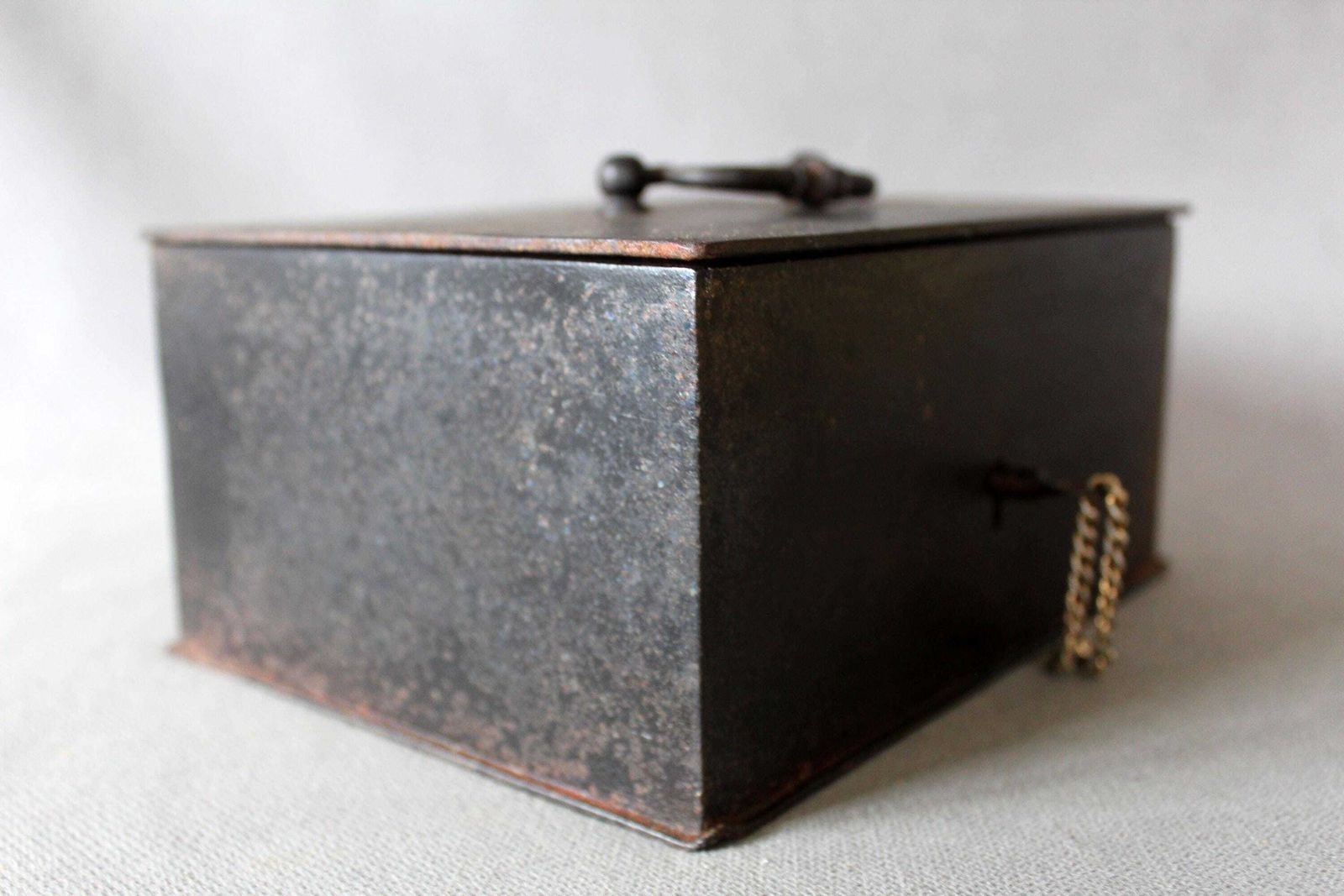 photo buy Antique Heavy And Solid French Metal Cash Box, Safe, One Key, Industrial Money Box, Storage Box, Strong Box, Secret Treasure Box