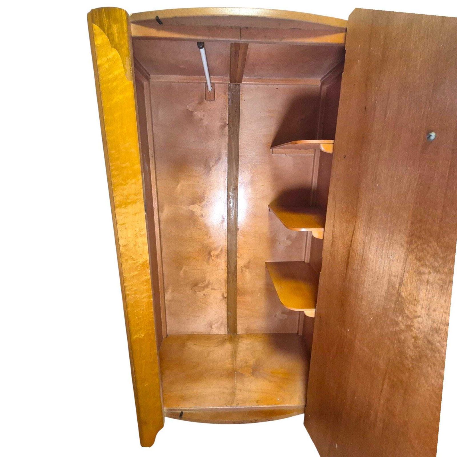 photo vintage Rare Harris Lebus Burr Walnut Wardrobe, Art Deco Vintage Bedroom Cupboard, Lockable Single Wardrobe With Glass Handle