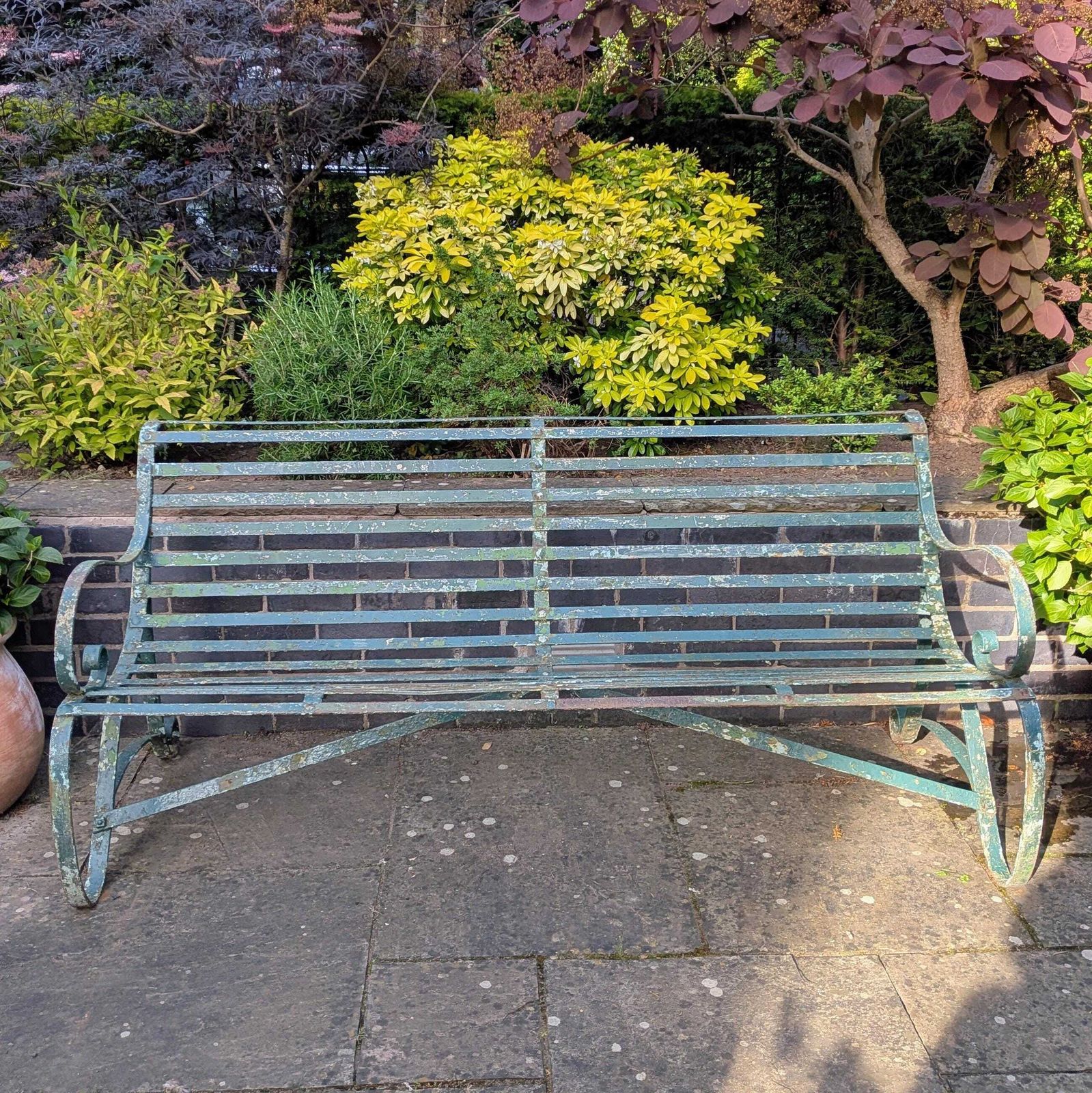 An Antique Regency Strapwork Iron Garden Bench C1830 photo for sale