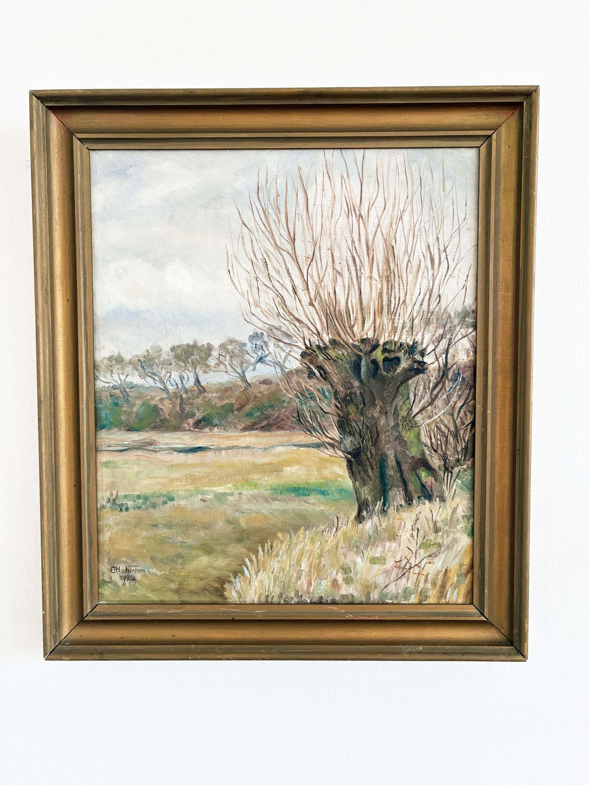 Peinture à l'huile de paysage d'époque, signée, art de campagne