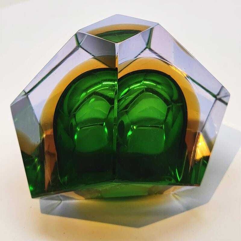 photo furniture 1960s Asymmetrical And Particular Multifaceted Ashtray / Bowl In Murano Glass. Made In Murano, Italy