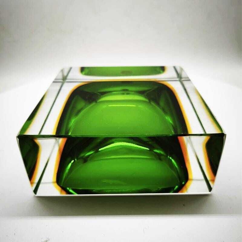 1960s Big Rare Square Ashtray Or Catch All In Murano Glass By Flavio Poli For Seguso. 14cm / 5.51 Inches photo buy