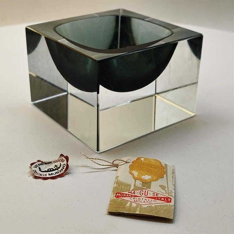 1960s Square Ashtray In Murano Glass Flavio Poli For Seguso With Original Certificate And Label.