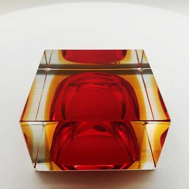 photo for sale 1960s Stunning Handcrafted Square Ashtray Or Catch All In Murano Glass By Flavio Poli For Seguso.