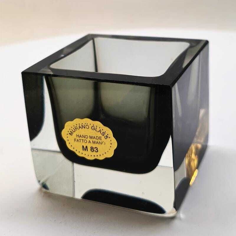 Cendrier carré ou vide-poche en verre de Murano soufflé à la main, par Flavio Poli pour Seguso, années 1960. Fabriqué à Murano, Italie photo Décoration