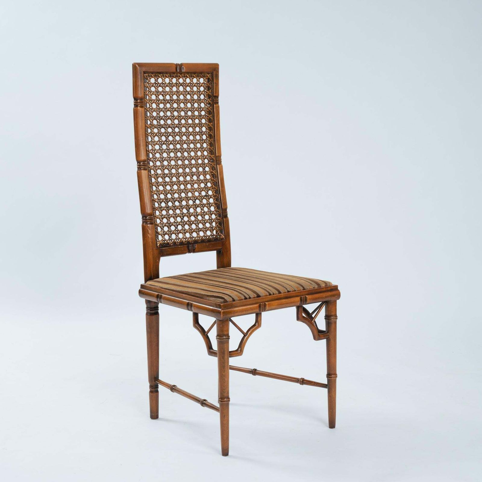 4 Faux Bamboo Chinoisery Highback Dining Chairs With Cane Webbing, 1970s photo for sale