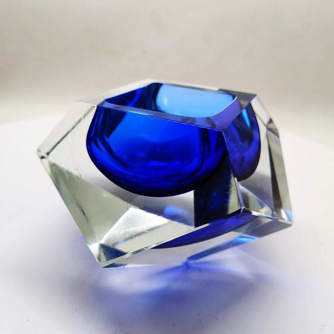1960s Stunning Blue Ashtray Or Catch All In Murano Glass By Flavio Poli For Seguso. photo Home Decor