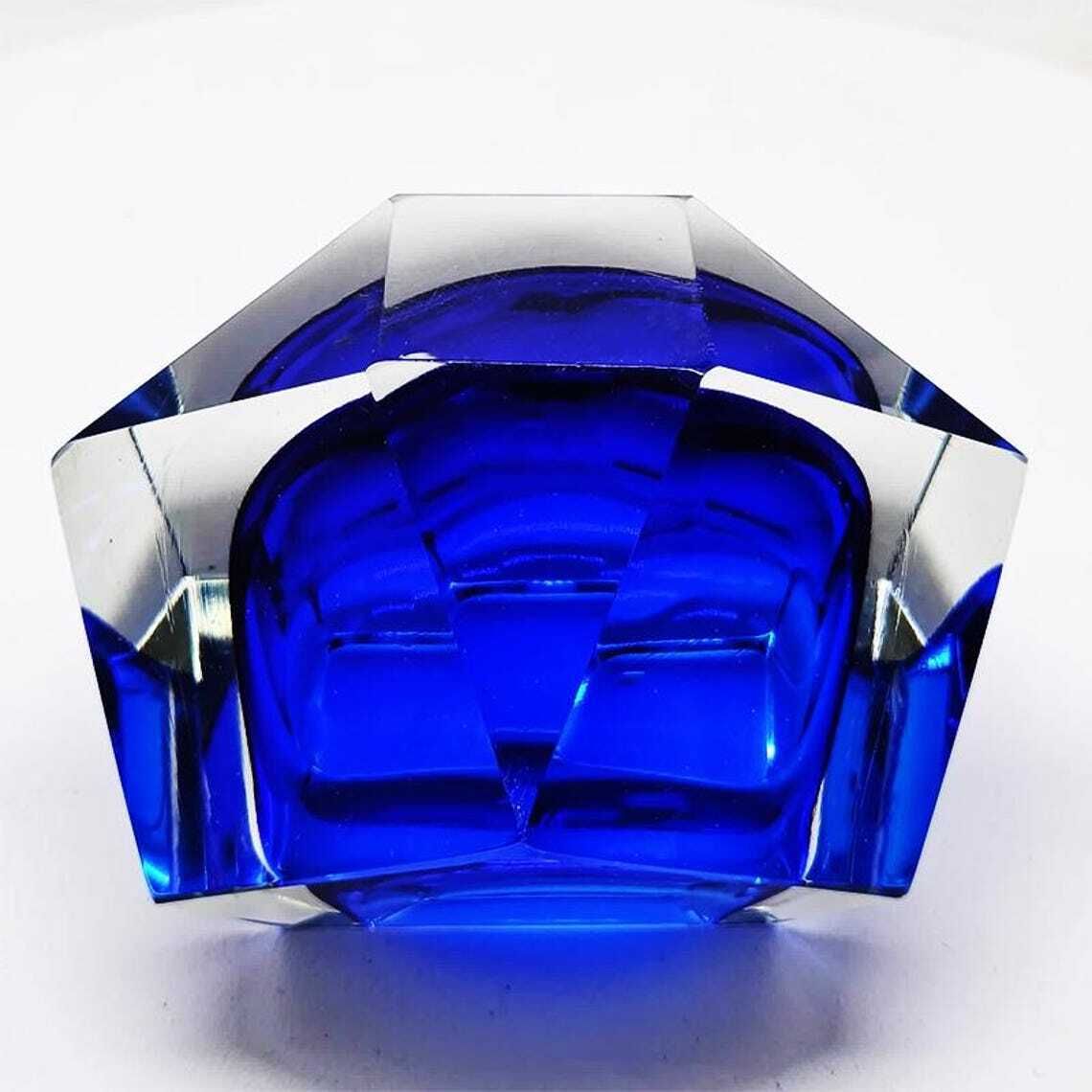 photo furniture 1960s Stunning Blue Ashtray Or Catch All In Murano Glass By Flavio Poli For Seguso.