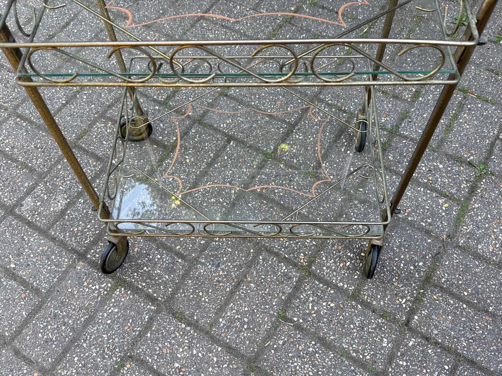 photo vinterior Small Vintage Brass And Glass Drinks Trolley Mid Century Bar Cart On Casters
