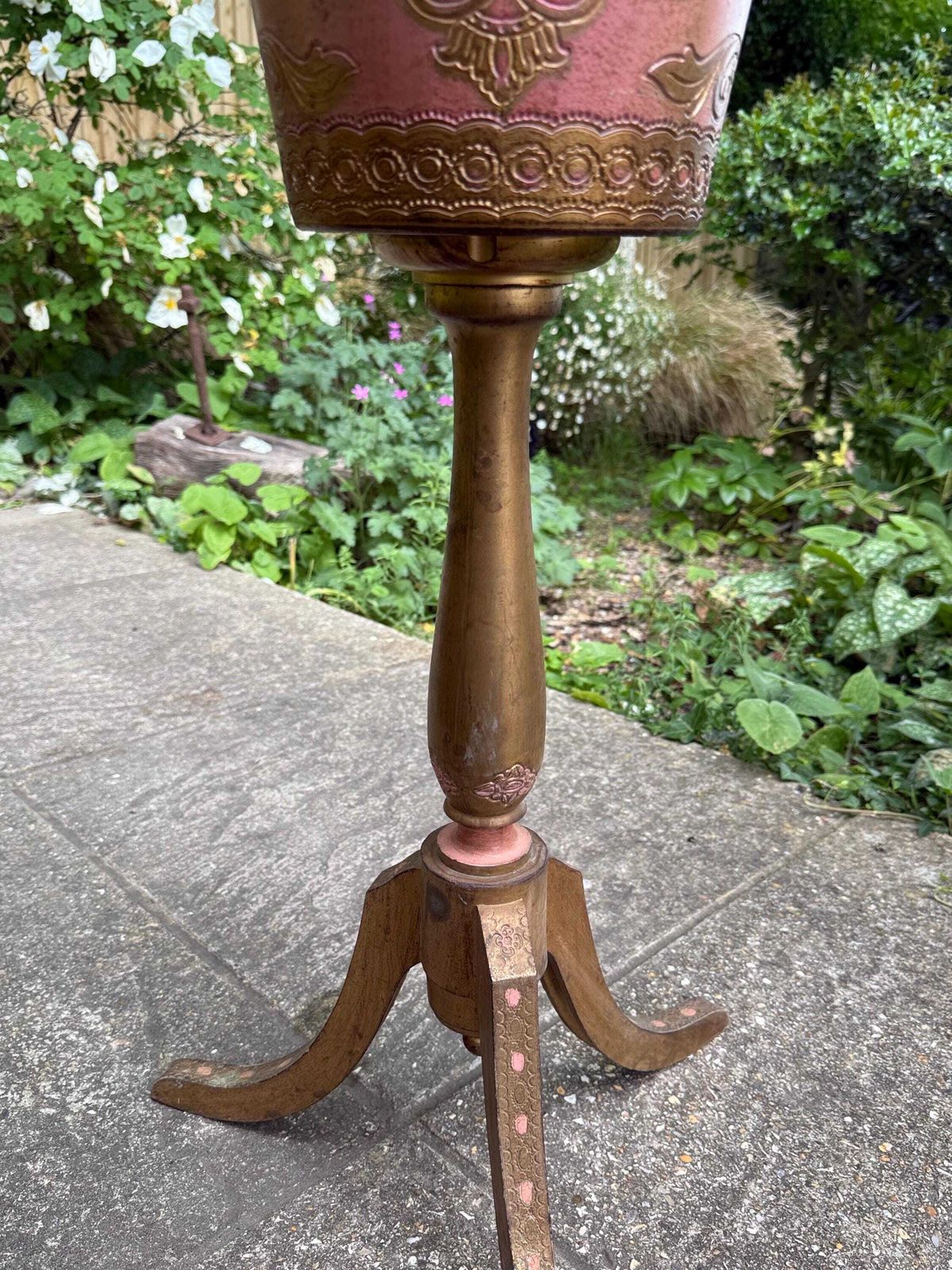 Rare Vintage 1970s Pink And Gold Pedestal Planter Antique Style Jardiniere Stand photo buy