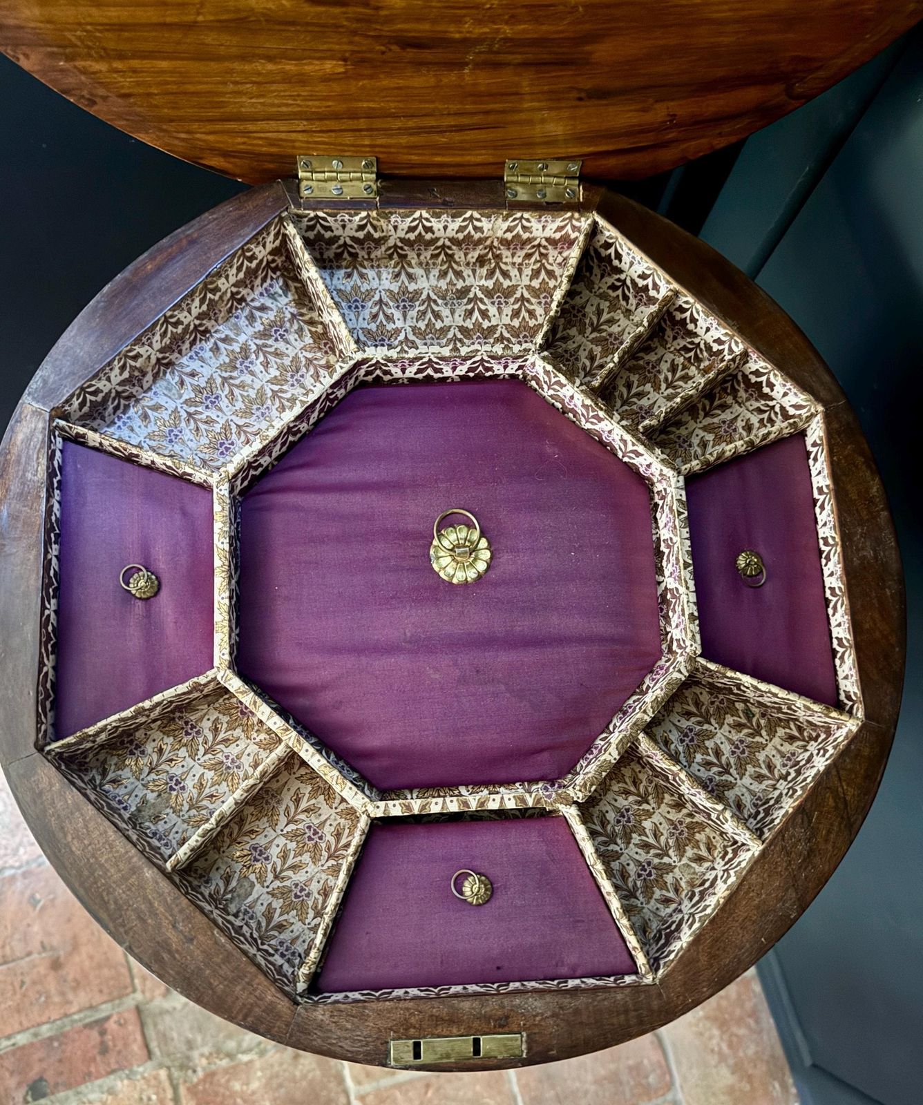 photo for sale Antique Inlaid Chess Table English Games Board With Storage Victorian Sewing Table