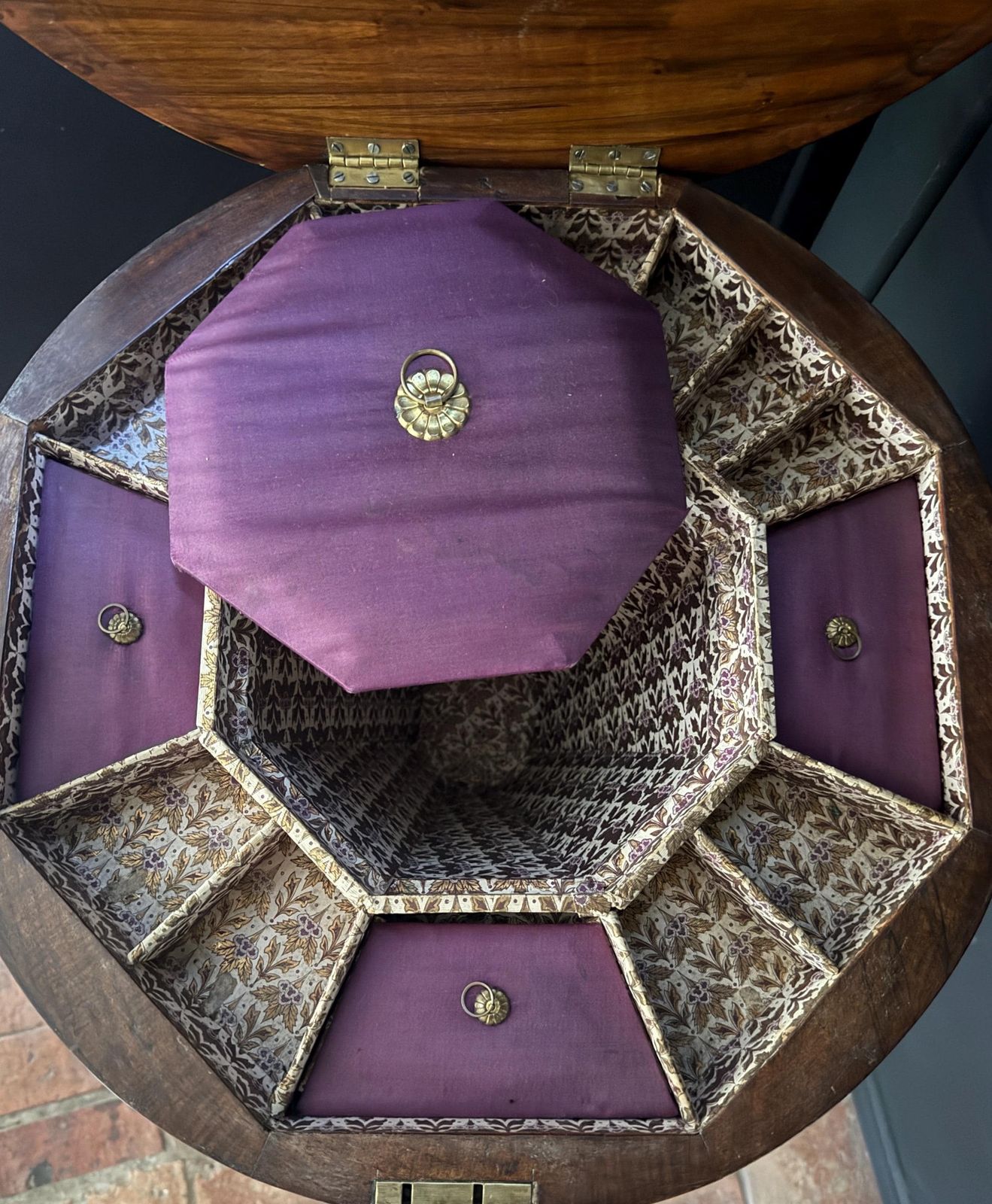 Furniture Antique Inlaid Chess Table English Games Board With Storage Victorian Sewing Table photo