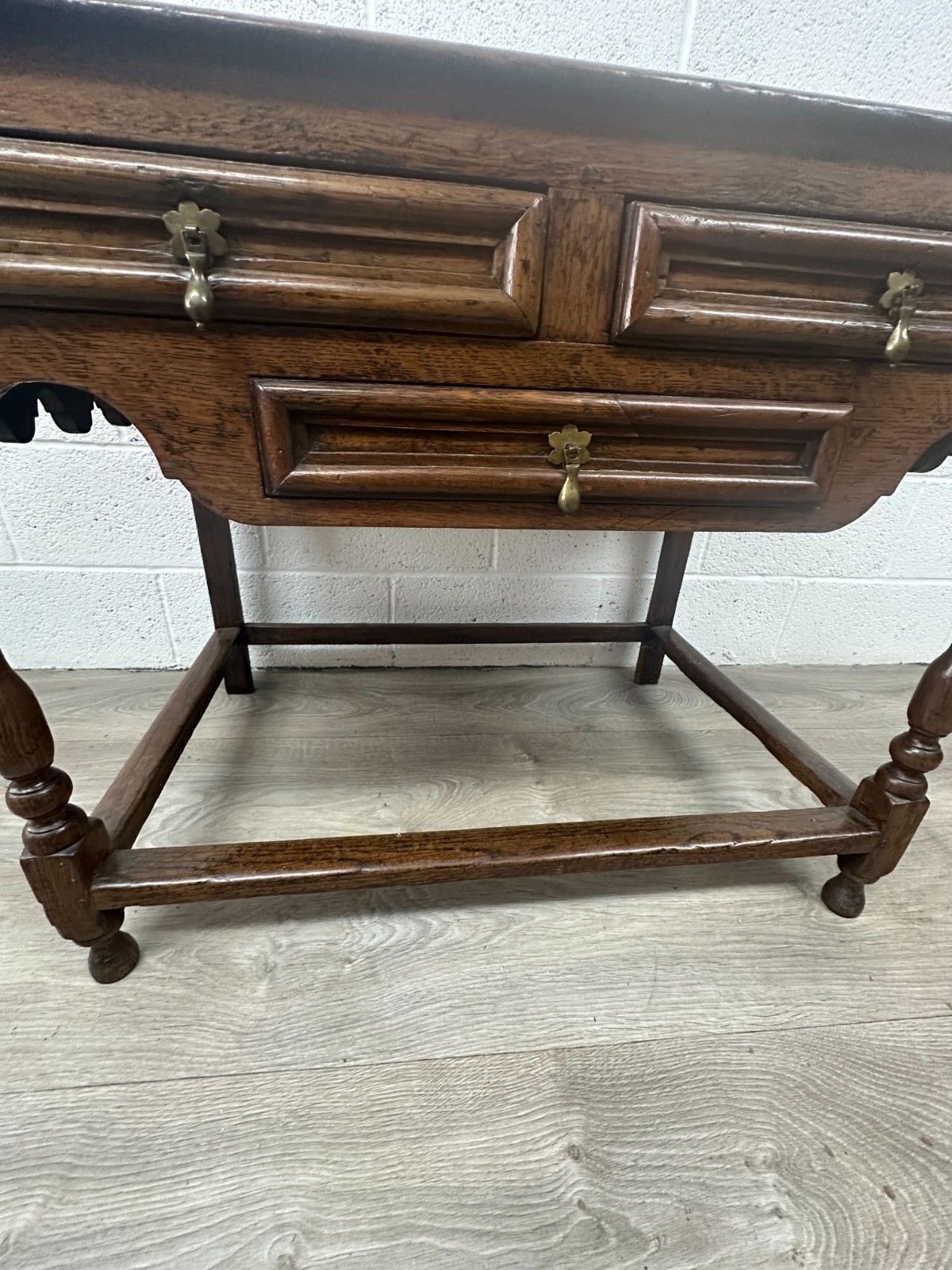 Georgian Oak Side Table Low Boy Jacobean Style W/ 5 Working Drawers Antique photo vintage
