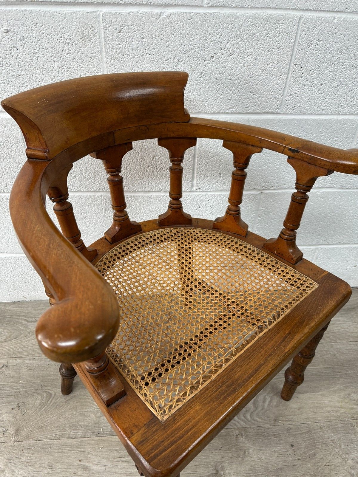 Victorian Mahogany & Oak Captain Chair Smoker’s Bow Back Seat W/ Cane Antique photo buy