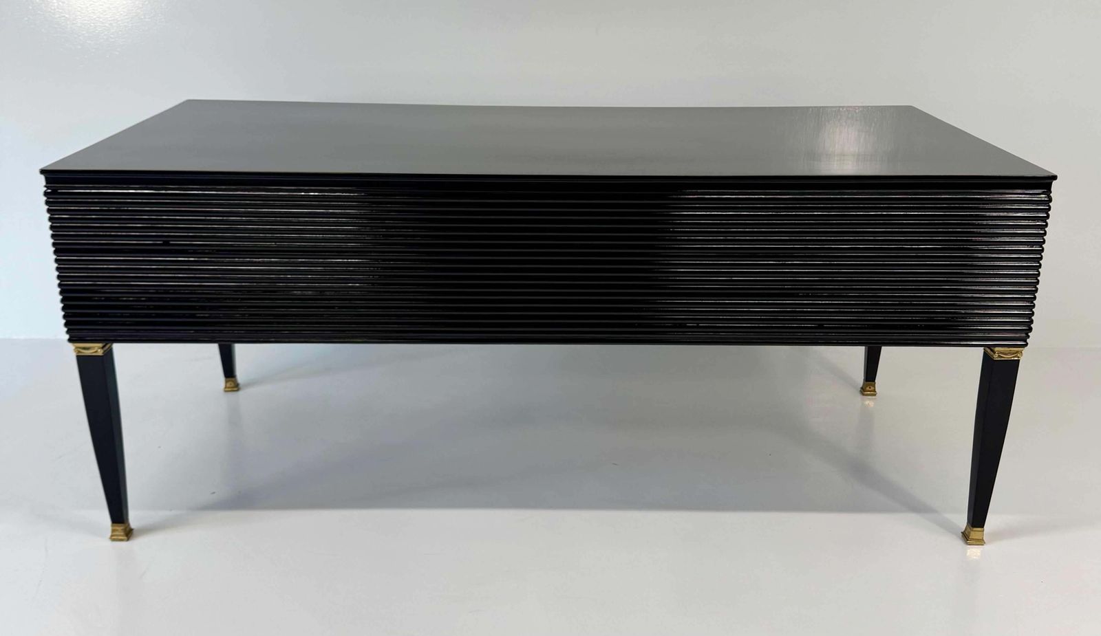 Art Deco Black And Brass Desk, 'Permanente Mobili Cantù', Paolo Buffa, 1950s photo for sale