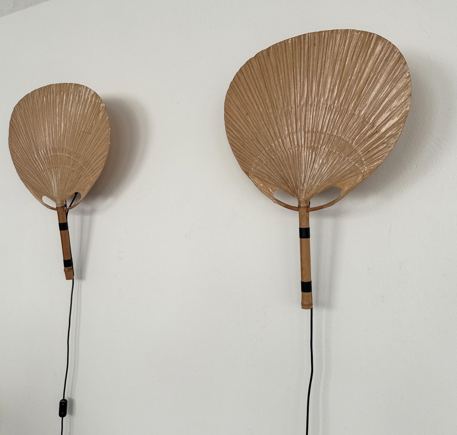 Pair Of Large Organic Uchiwa Wall Sconces By Ingo Maurer, Germany, 1973 photo vintage
