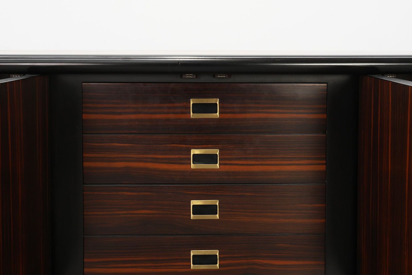 Furniture Brutalist Sculptural Wood And Brass Credenza, Italy, 1970s photo