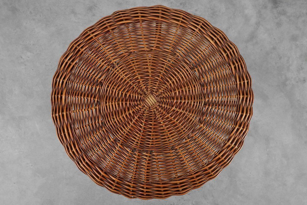 Mid Century Woven Rattan, Wicker And Iron Two Tier Round Coffee Table, Italy, 1960s photo Furniture