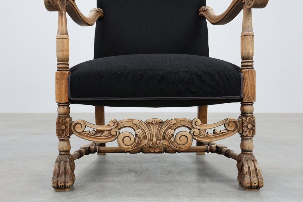 Antique Louis XIII Chair In Black Linen, France, 1800s photo buy