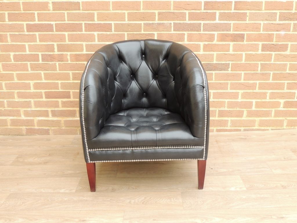 Chesterfield Burghley Black Leather Tub Armchair photo furniture
