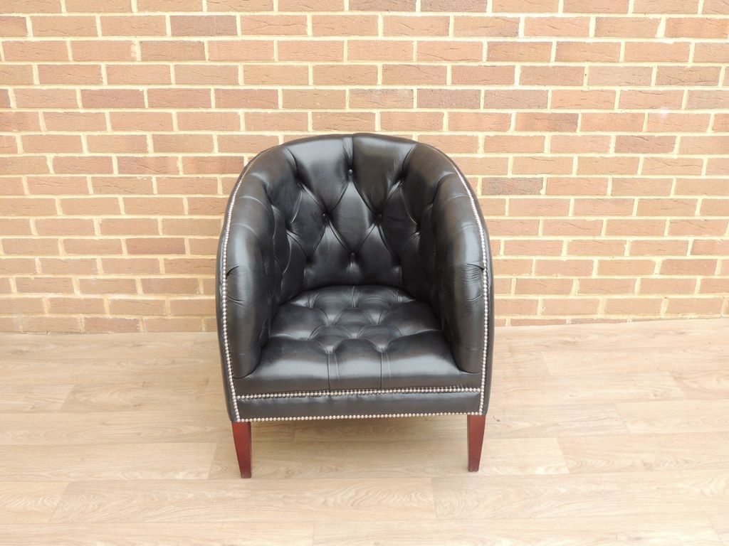 Chesterfield Burghley Black Leather Tub Armchair photo for sale