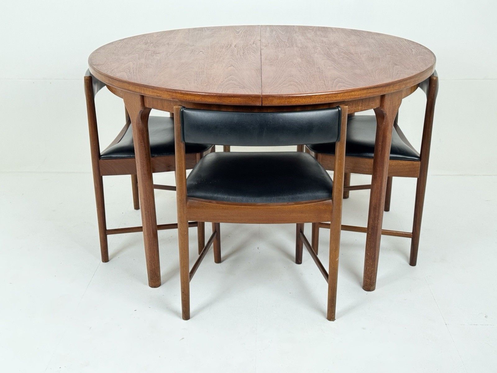 McIntosh Mid Century Round Tuck Under Extending Teak Dining Table & 4 Chairs Mcm photo furniture