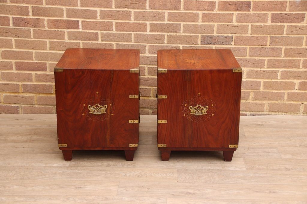 Pair Of Rosewood Military Campaign Solid Wood Bedside Tables photo vinterior