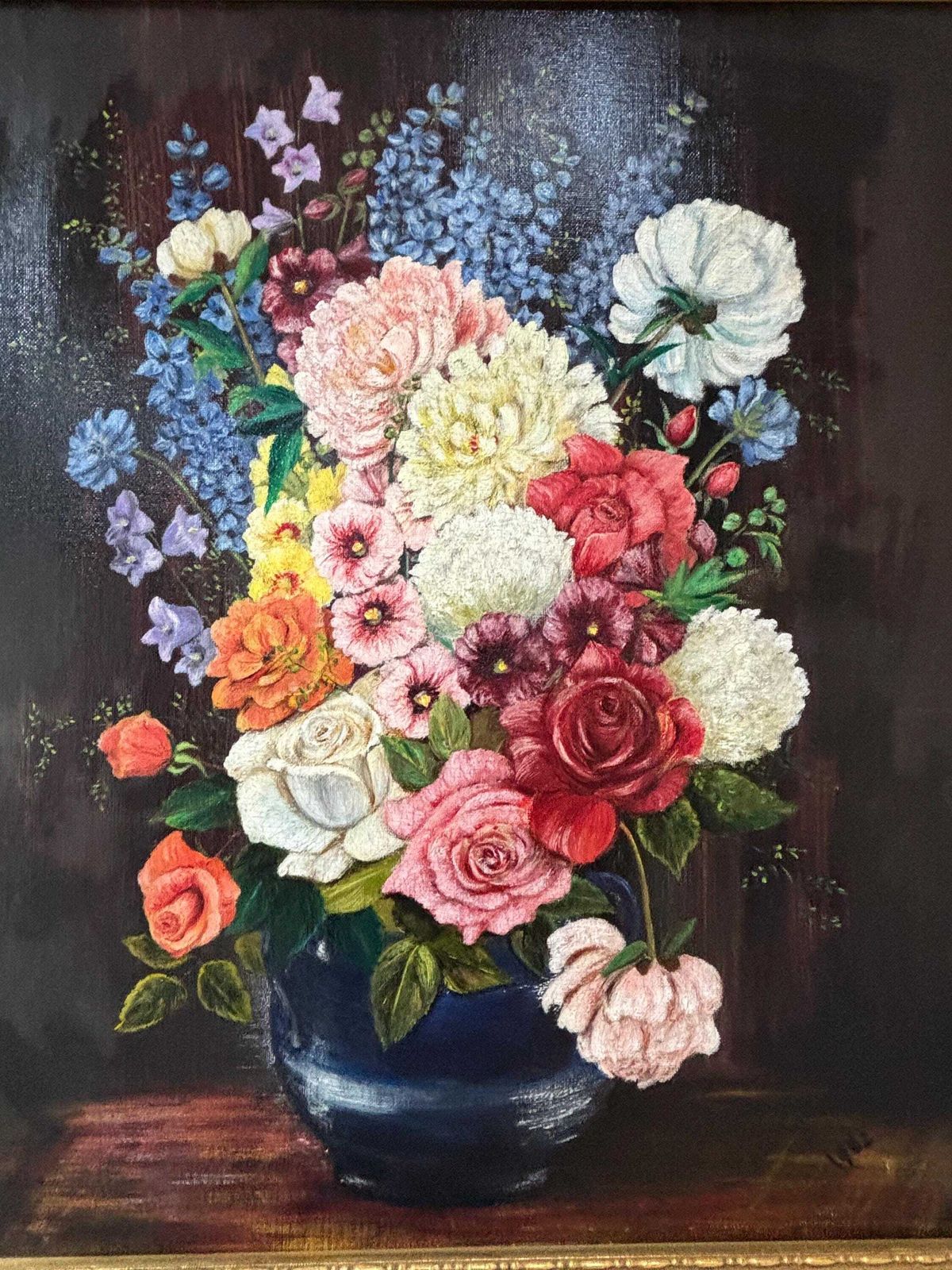 Anne Gibbons Mid 20thc Oil Painting Still Life Vase Of Flowers Framed 60/70cm photo furniture