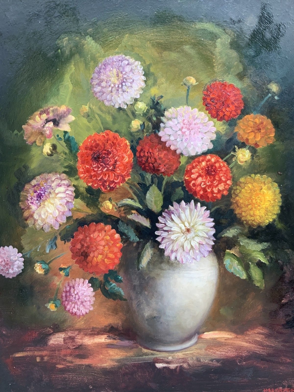 Large Superb Still Life Of Dahlias Oil Painting By James Hardaker (1901 1991) photo 390.0