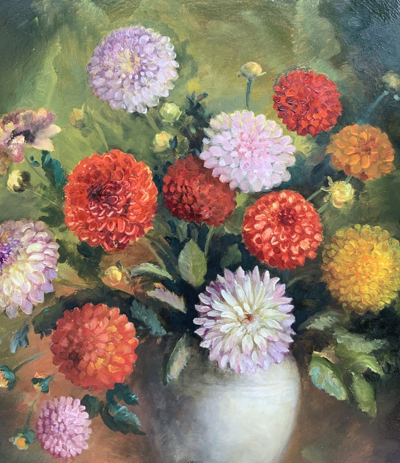 Large Superb Still Life Of Dahlias Oil Painting By James Hardaker (1901 1991) photo vinterior
