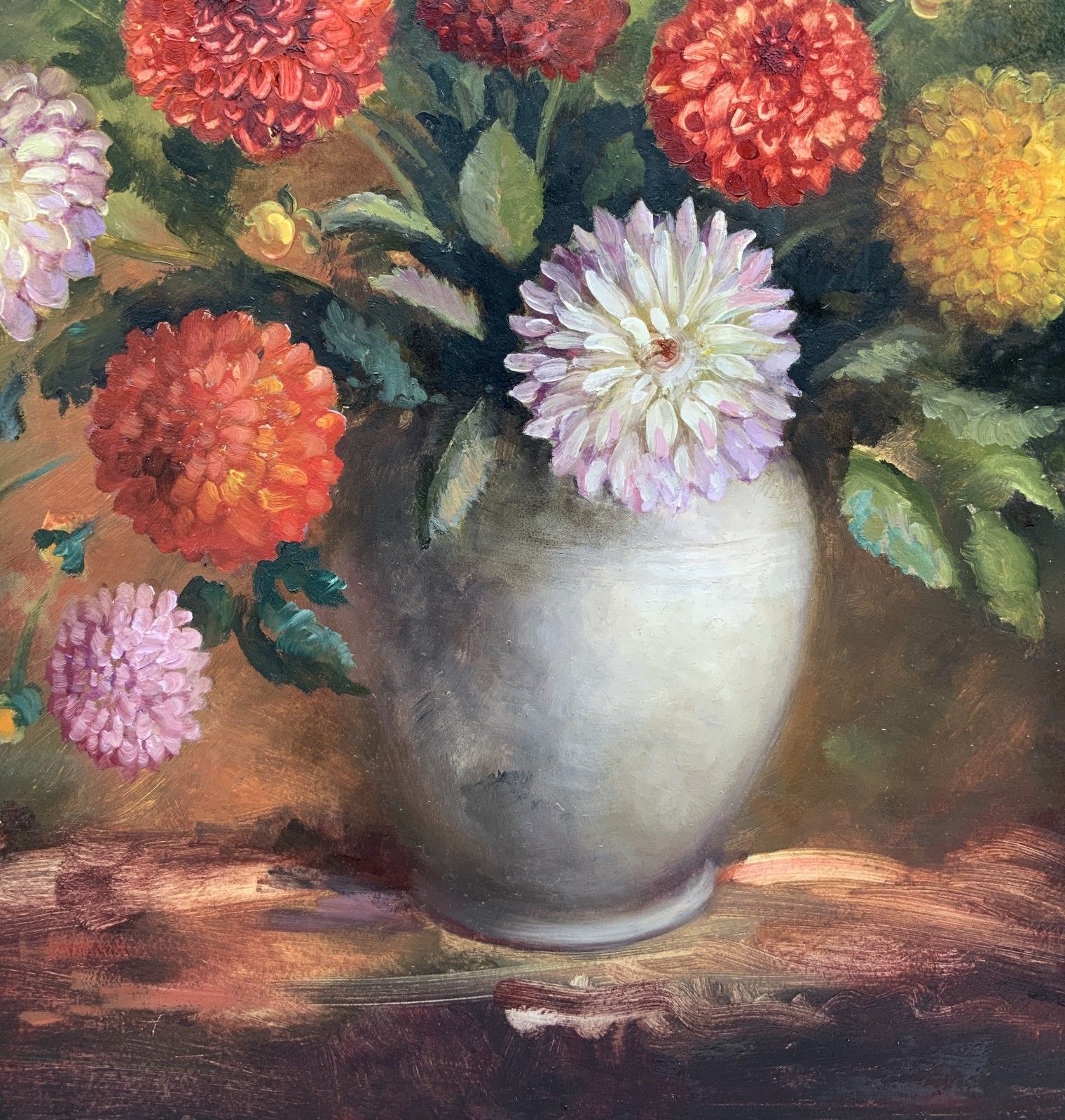 Large Superb Still Life Of Dahlias Oil Painting By James Hardaker (1901 1991) photo buy