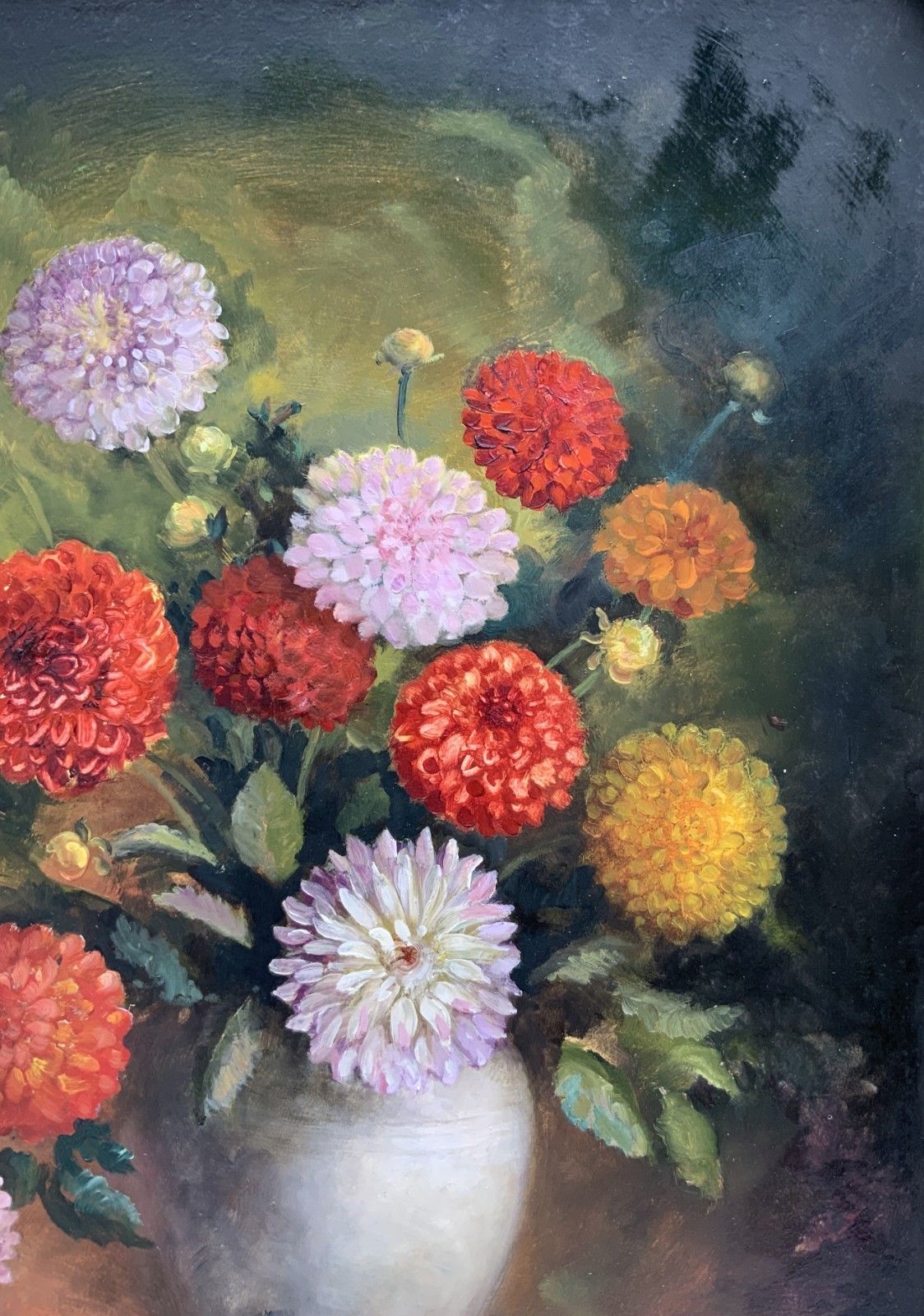Large Superb Still Life Of Dahlias Oil Painting By James Hardaker (1901 1991) photo vintage