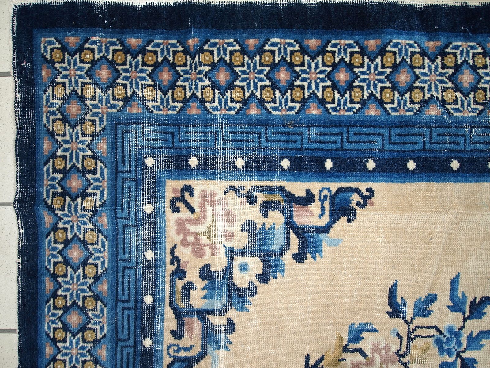 Handmade Antique Chinese Peking Wool Rug — 4'2" × 6'3" — 1880s photo furniture