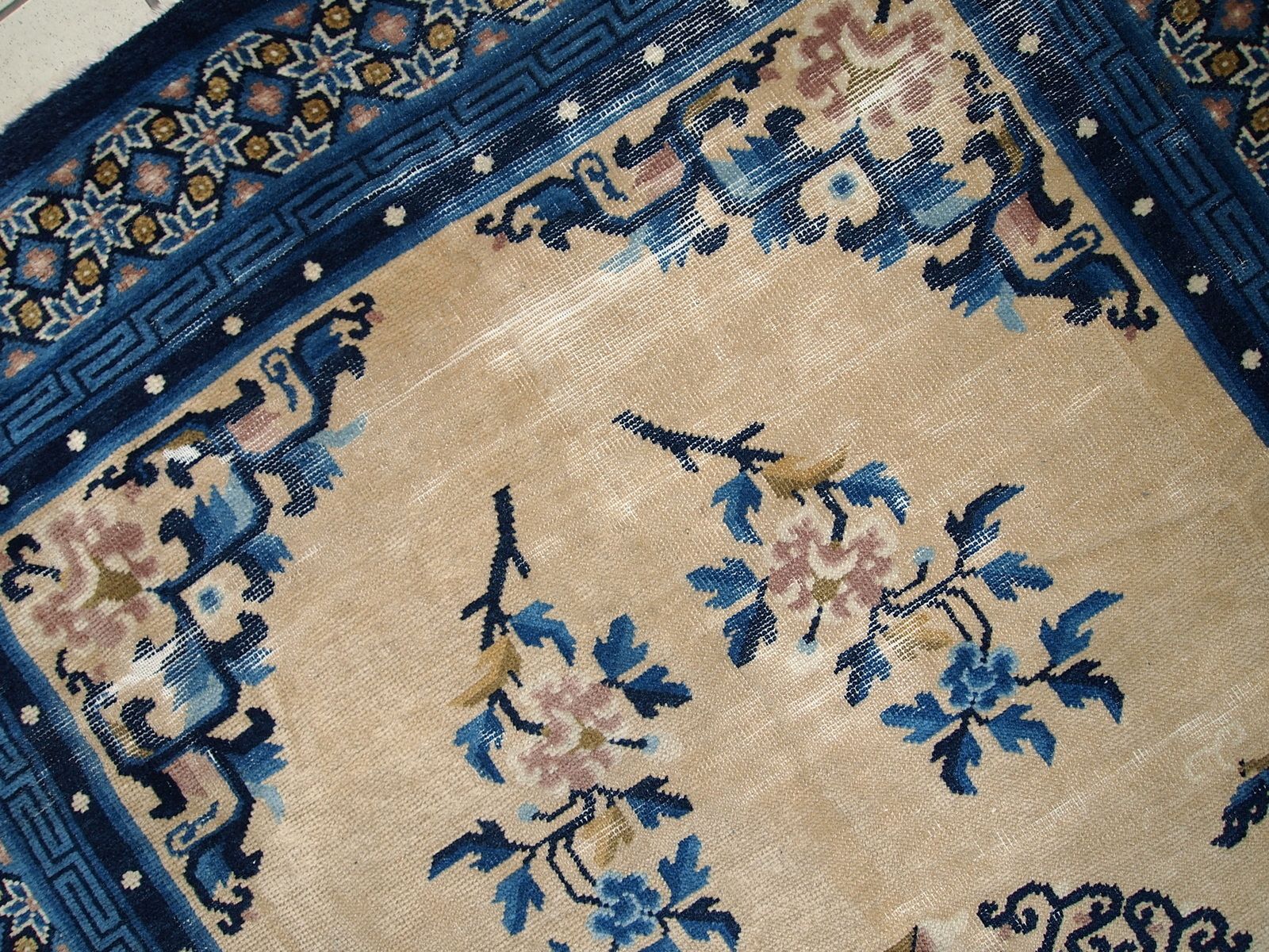 Handmade Antique Chinese Peking Wool Rug — 4'2" × 6'3" — 1880s photo for sale