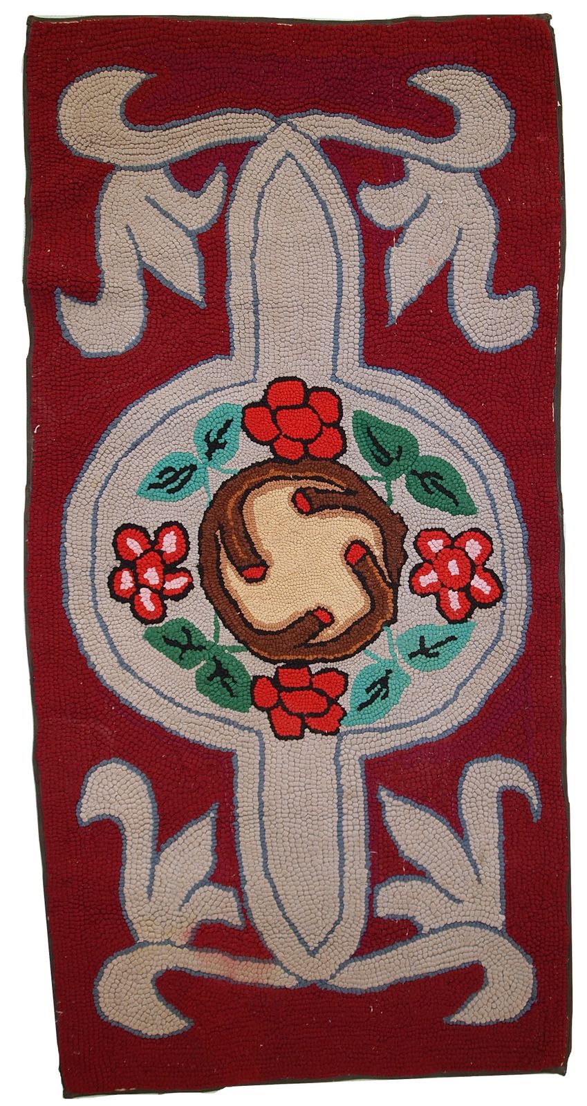 Tapis à points noués américain d'époque en laine, fait main, années 1930 - 67 × 135 cm