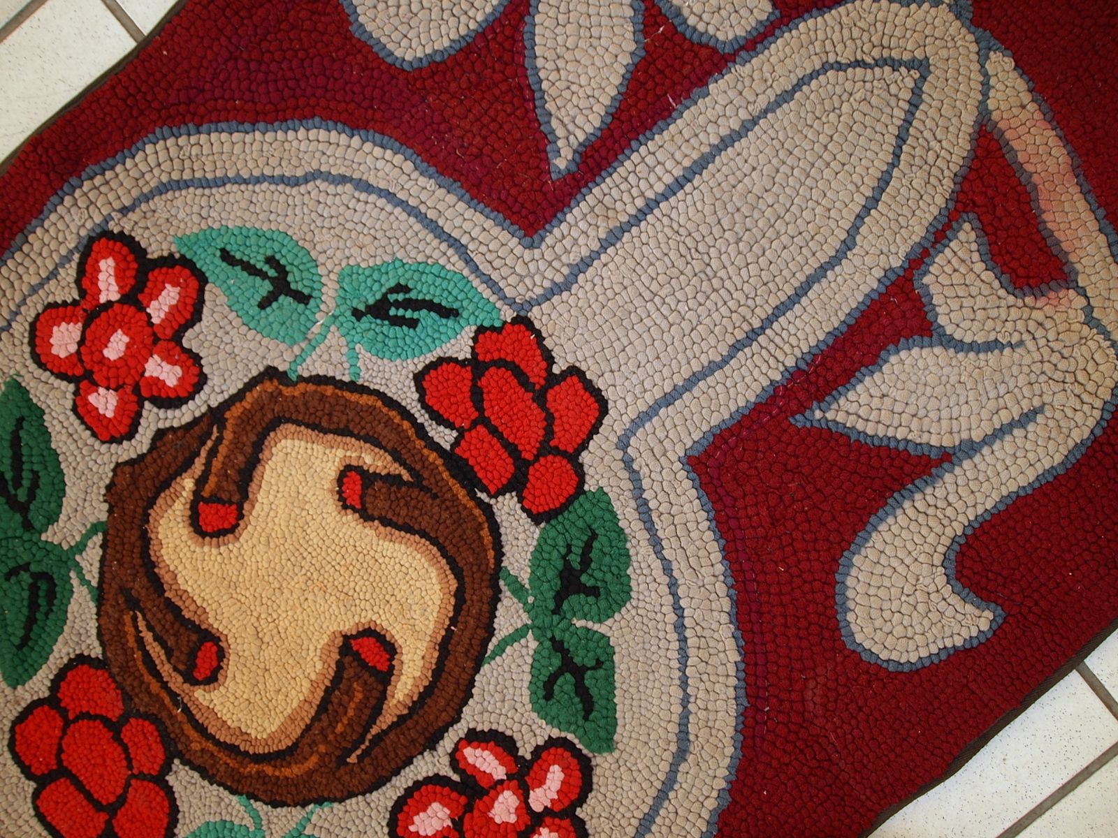 Tapis à points noués américain d'époque en laine, fait main, années 1930 - 67 × 135 cm photo for sale
