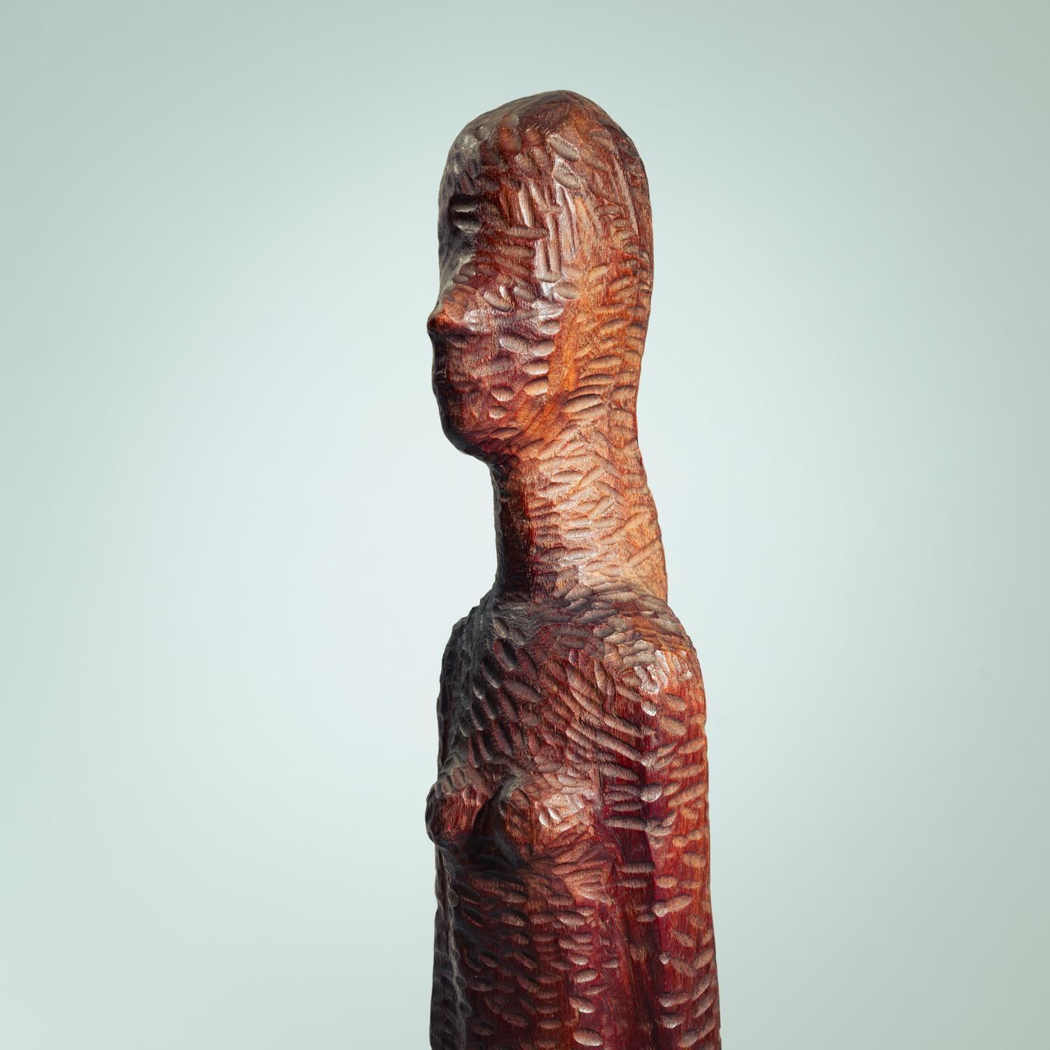 Dutch Brutalist Carved Wood Sculpture Of Womans Figure, Height 95cm, 1970s photo vintage