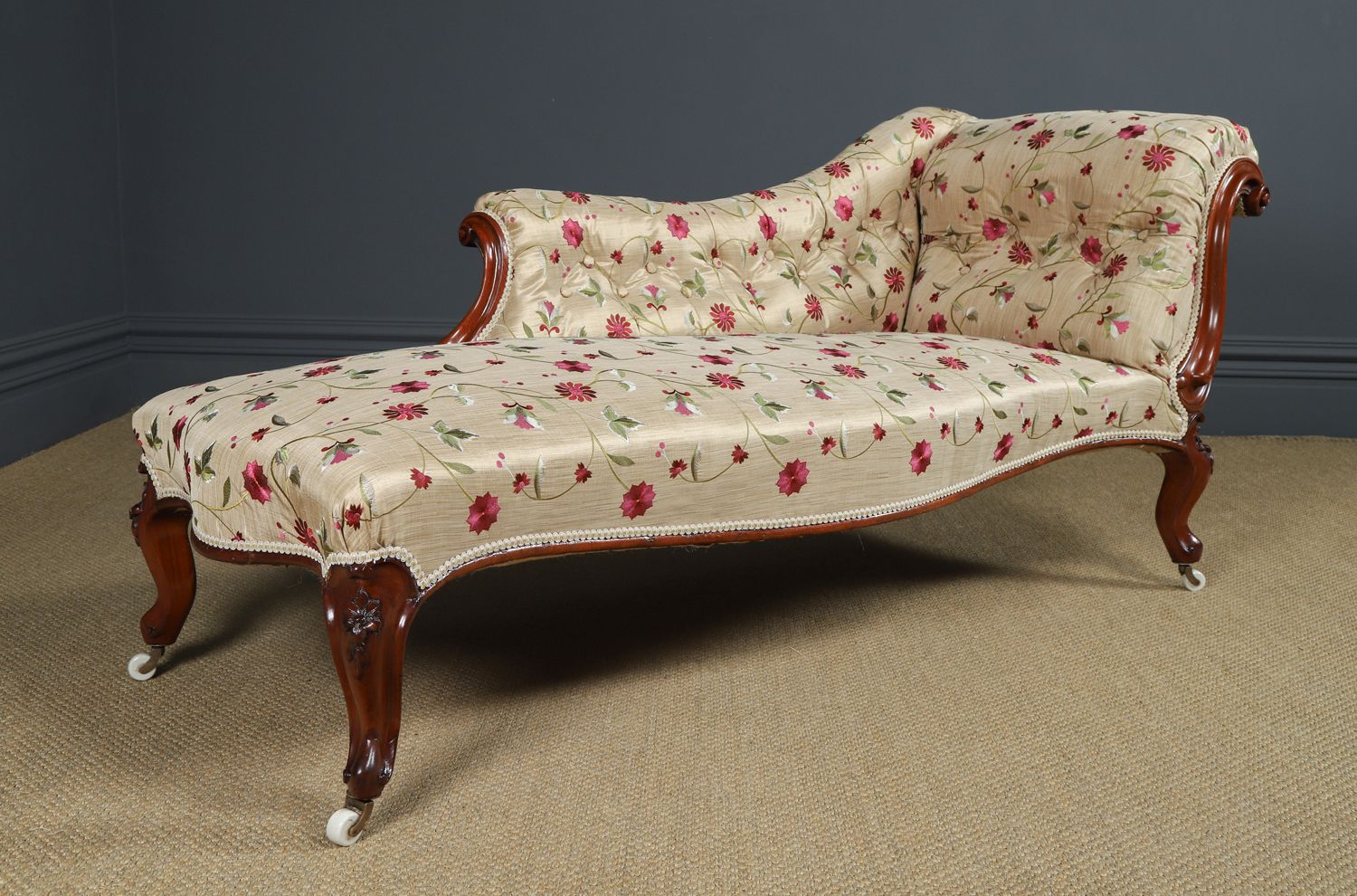 English Victorian Mahogany Upholstered Chaise Longue Sofa Couch Settee (Circa 1860) photo 4250.0