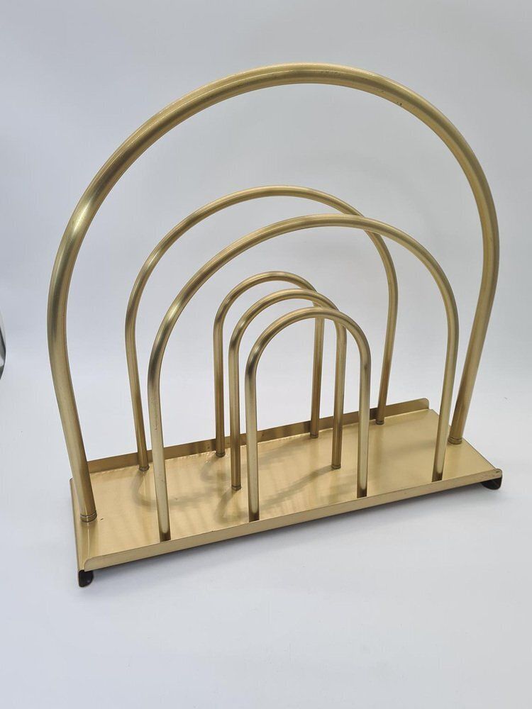 Hollywood Regency Style Newspaper Rack In Brass Plated Metal, 1970s photo 191.0