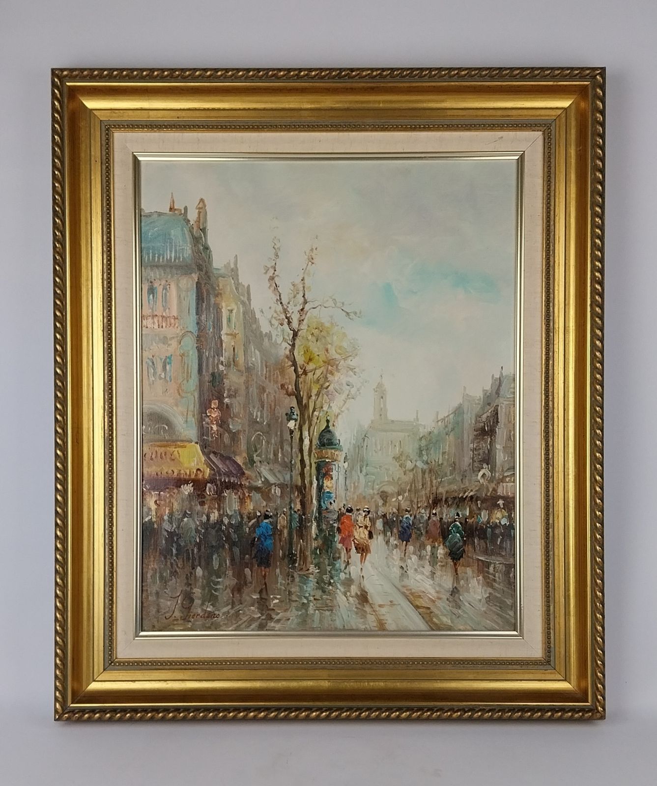 Vintage Impressionist Paris Scene Oil On Canvass In Gilt Frame