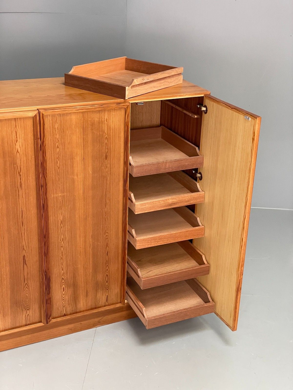 Vintage Danish Pine Cabinet By Viborg Møbler 1970s Drawers Shelving Eb10846 photo for sale