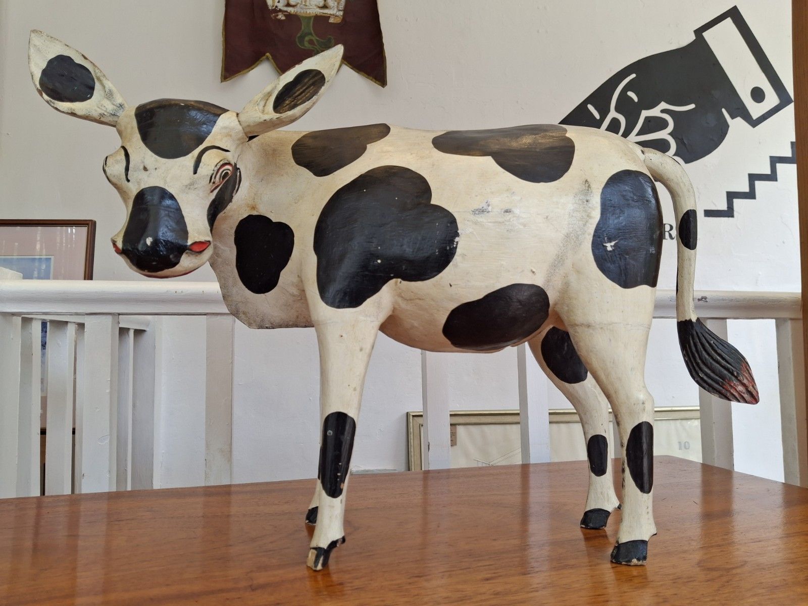 Early 20th Century Hand Carved & Painted Dutch Friesian Cow Folk Art Model. photo Art