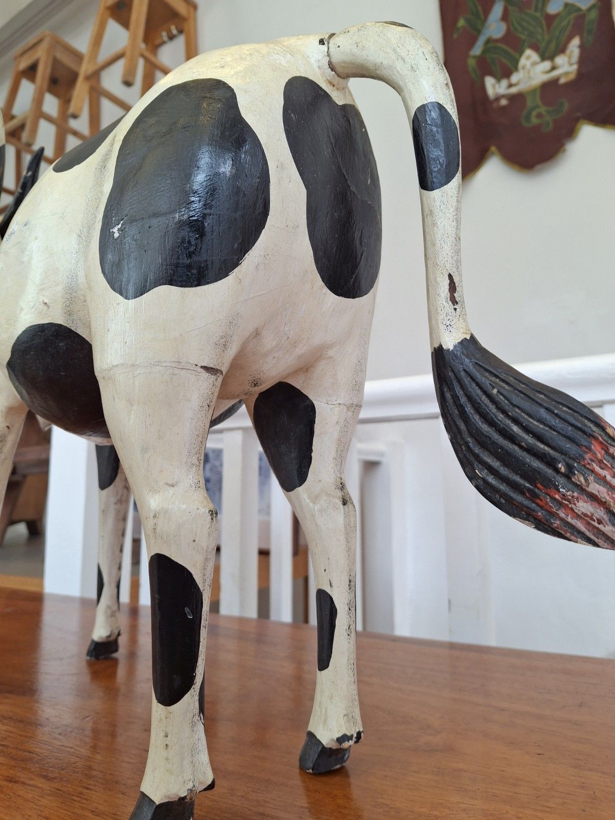 Early 20th Century Hand Carved & Painted Dutch Friesian Cow Folk Art Model. photo 290.0
