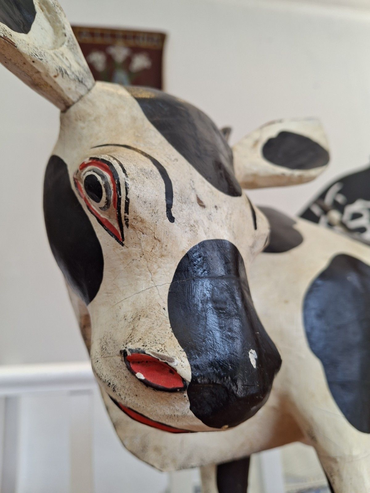 Early 20th Century Hand Carved & Painted Dutch Friesian Cow Folk Art Model. photo buy