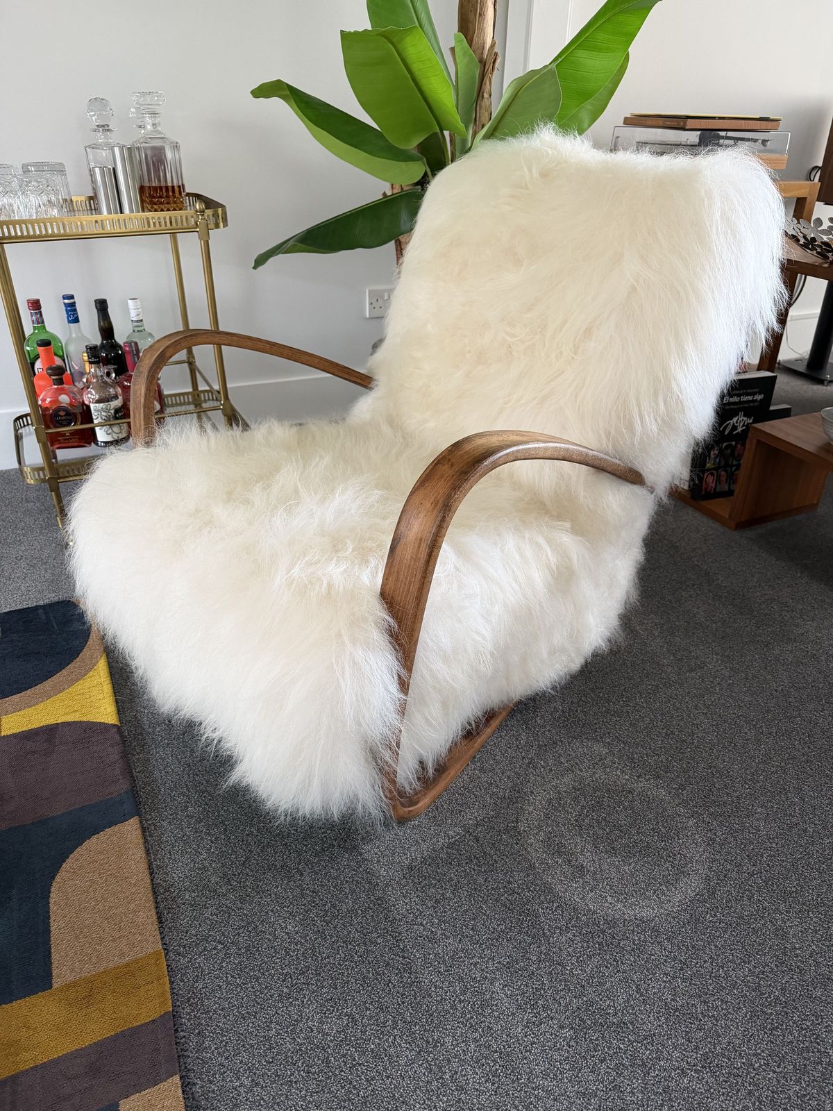 Halabala H269 Bentwood Chair, Real Sheepskin Covering