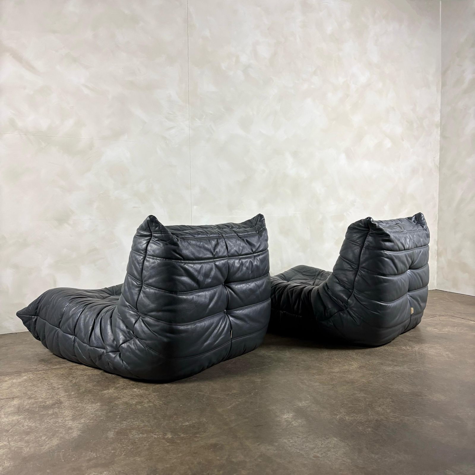 Togo Sofa Set Michel Ducaroy Ligne Roset Grey Leather Mid Century Retro Mcm photo for sale
